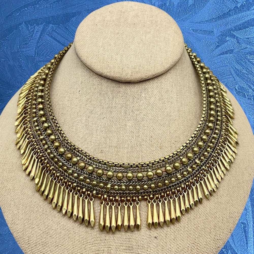 Bold Retired Stella and Dot Tansy Fringe Bib Collar Statement Necklace